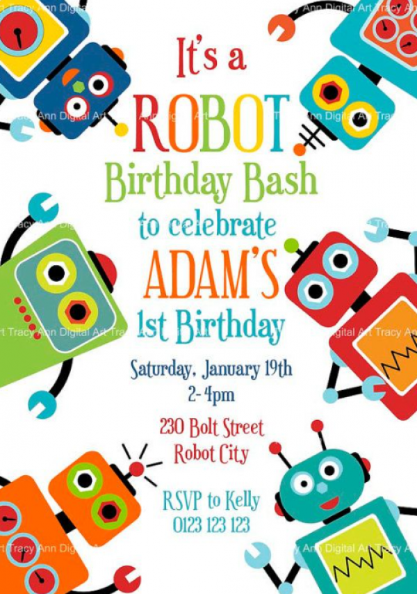 Desain undangan dengan karakter robot